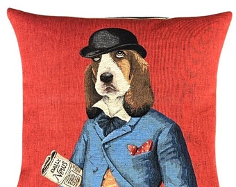 Basset Pillow Cover - Dog Decor - Basset Lover Gift - 18x18 Belgian Tapestry Cushion Cover - dandy gift - Dog Art -Dog Lover Gift