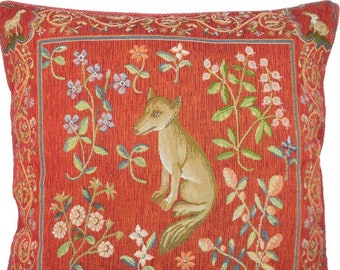 Medieval Pillow Cover - Fox Throw Pillow - Millefleurs Cushion Cover - Tapestry Pillow - Jacquard Woven Pillow Case -19"x19" Pillow