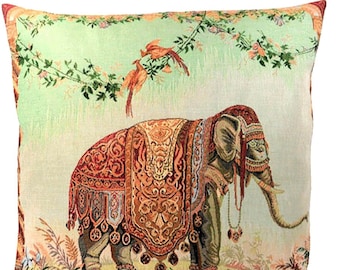 Elephant Pillow Cover - Tropical Decorative Pillow - 19"x19" - Camel Decor - Tropical Gift - Jacquard Woven Throw Pillow - Gobelin Pillow