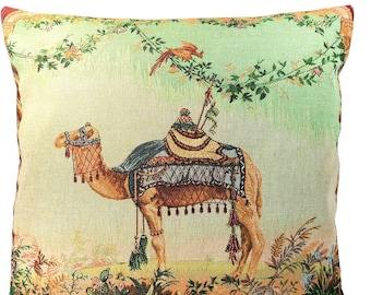 Camel Pillow Cover - Tropical Decorative Pillow - 19"x19" - Camel Decor - Tropical Gift - Jacquard Woven Throw Pillow - Gobelin Pillow