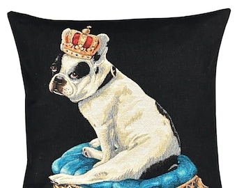French Bulldog Pillow Cover - Dog Decor - Boston Terrier Gift - 18x18 Belgian Tapestry Cushion Cover