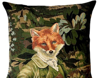 Fox Pillow Cover -Fox Lover Gift - Verdure Throw Pillow - Jacquard Woven Pillow Cover - anthropomorphic art pillow cover