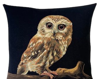 Owl Pillow Cover - Owl Gift - Owl Cushion Cover - 18x18 Belgian Tapestry Cushion - Forest Decor - Book Lover Gift -  Throw Pillow- PC-5677