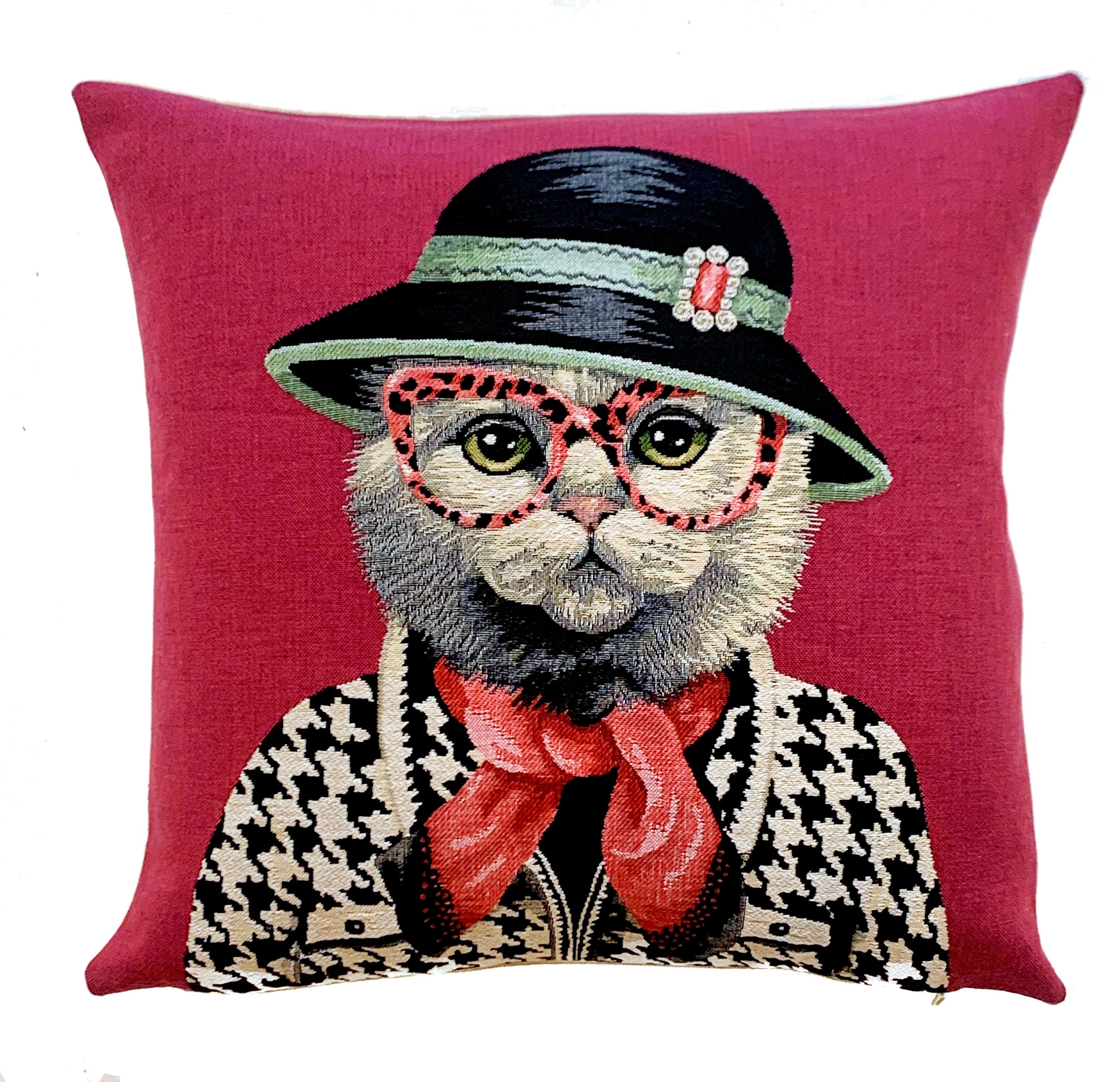 Cat Portrait Cushion Cover- Chanel Lover Gift - Fashionista Gift - Cat Art  - Cat Lover Gift - Cat Throw Pillow - Fun Cat Decor