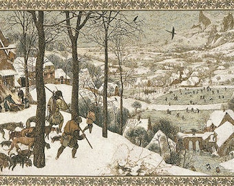 Brueghel Painting Reproduction Tapestry- Hunters in Snow Tapestry - 26"x44" Tapestry Wall Hanging - Fine Arts wall hanging tapestry