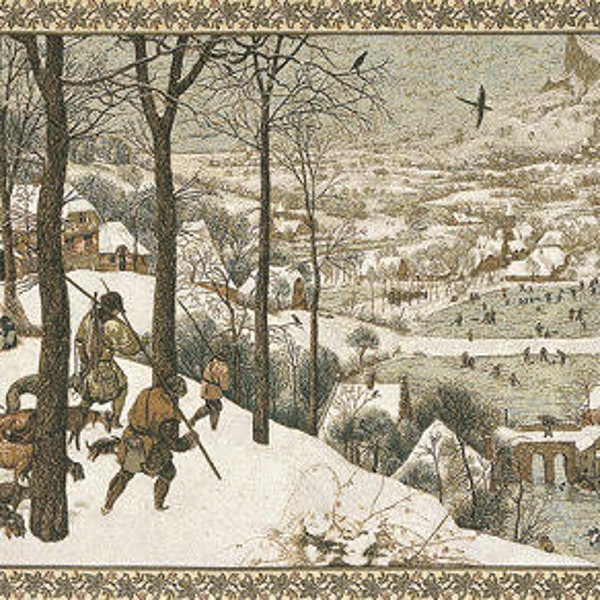 Brueghel Painting Reproduction Tapestry- Hunters in Snow Tapestry - 26"x44" Tapestry Wall Hanging - Fine Arts wall hanging tapestry