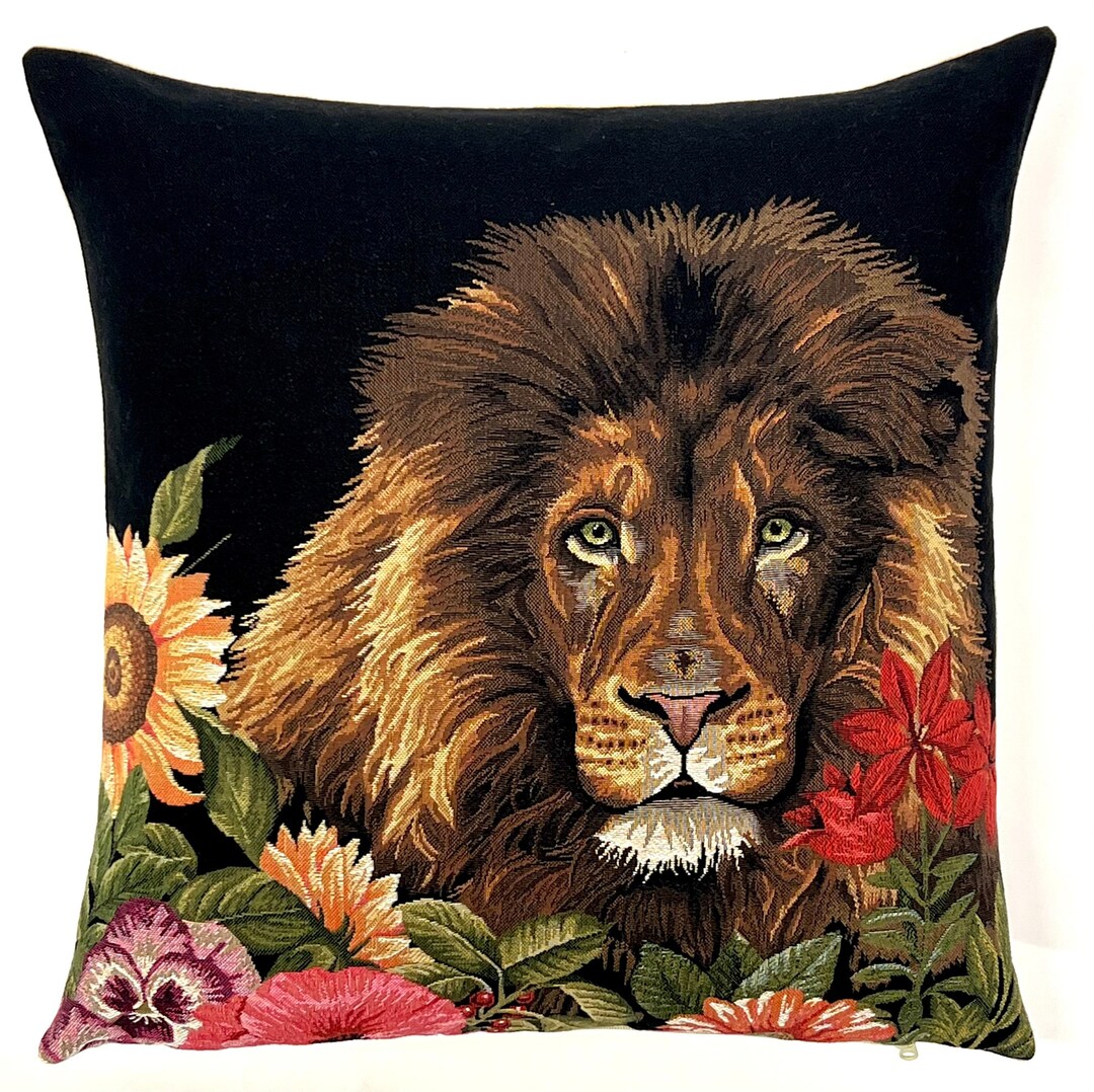 Lion Pillow Cover Lion Throw Pillow Tapestry Cushion Cover Etsy