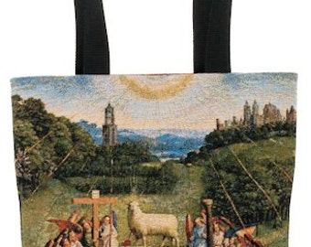 belgian gobelin tapestry tote bag The Adoration of The Mystic Lamb by Jan Van Eyck jacquard woven