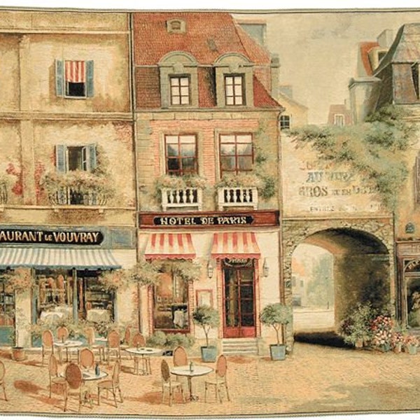 belgian wall tapestry hanging wall decor Rue de Paris street and boutiques gobelin jacquard woven