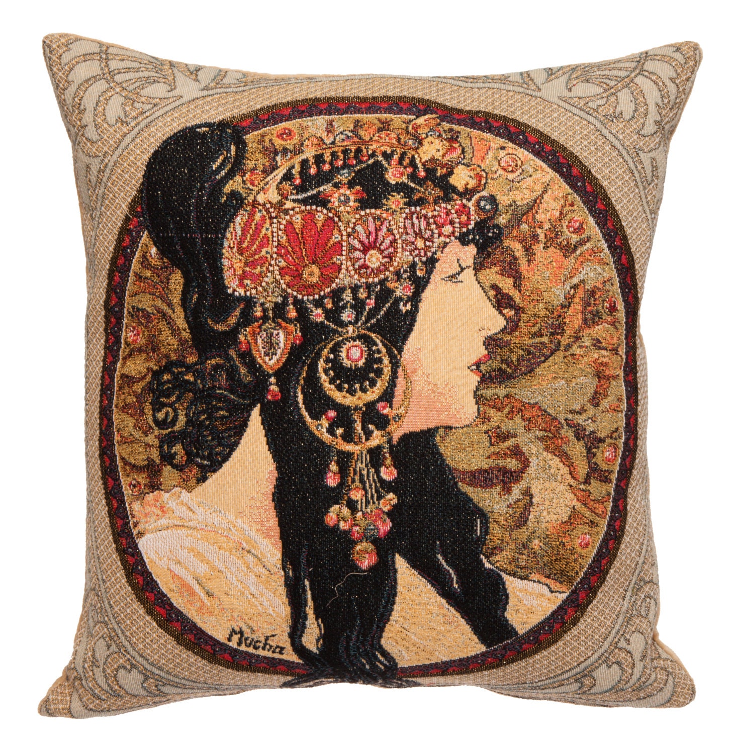 Mucha decor belgian tapestry pillow Mucha gobelin pillow cover Mucha gift