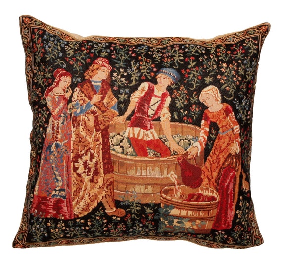 LADY /& UNICORN A MON SEUL DESIR RED 18/" COTTON TAPESTRY CUSHION COVER WITH ZIP