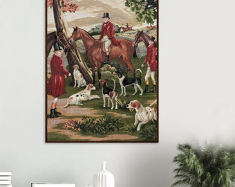 Framed Foxhunt Print - Hunting Scene - Giclee Print - English Decor - Tapestry Reproduction - Exclusive Design