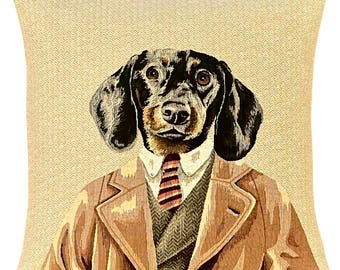 Dachshund Pillow Cover - Dachshund Lover Gift - Tapestry Throw Pillow - Dog Art - 18x18 Decorative Pillow