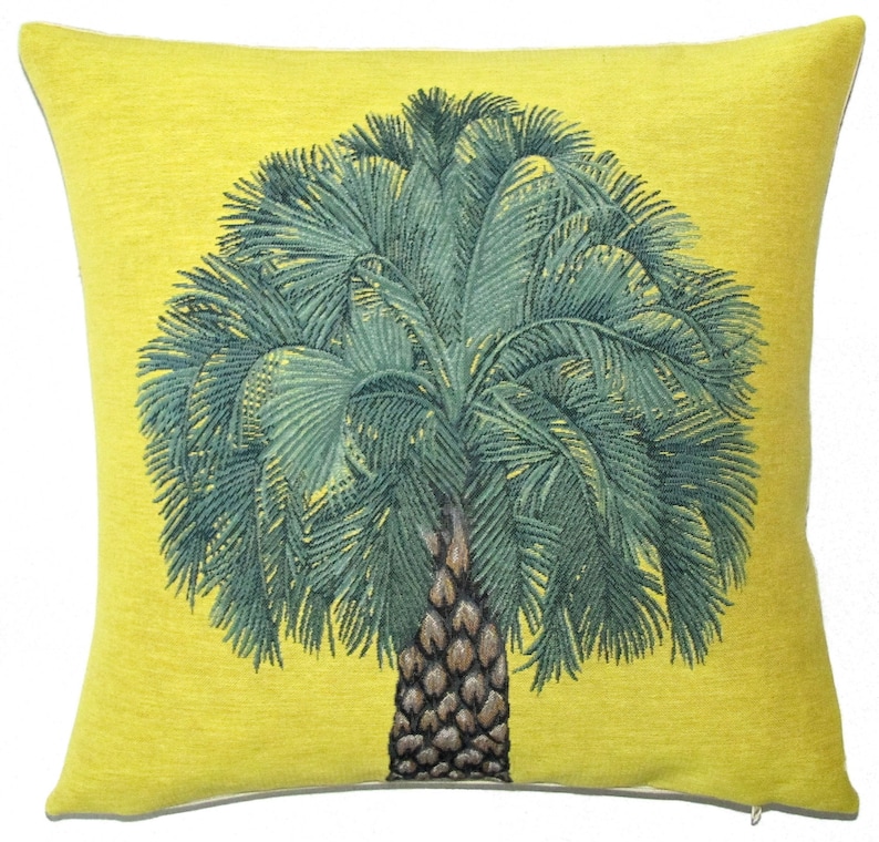 decorative woven tapestry gobelin throw pillow cushion cover tropical pineapple tree yellow background PC-5641