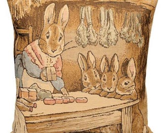 jacquard woven belgian tapestry cushion pillow cover Tale of Peter Rabbit by Beatrix Potter