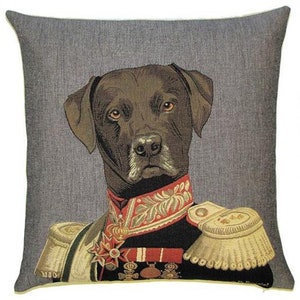 jacquard woven belgian tapestry cushion dressed up westy westland terrier by Thierry Poncelet labrador