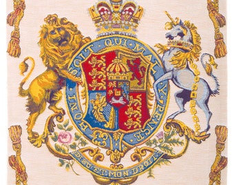 Coat of Arms wallhanging - Heraldic Tapestry - Lion and Unicorn Crest - French English Chivalry Coat of Arms - Heraldic Decor