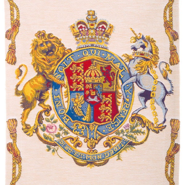 Armoiries - Tapisserie héraldique - Crête du lion et de la licorne - Armoiries de chevalerie anglaise Français - Décor héraldique