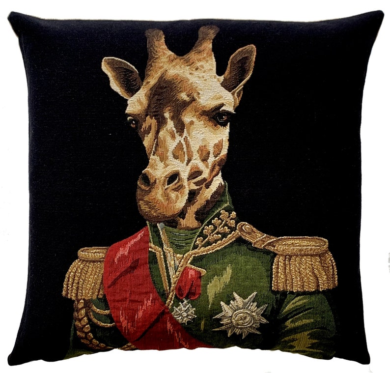 Housse de coussin zèbre décoration zèbre drôle cadeau zèbre zèbre habillé housse de coussin tapisserie belge 18 x 18 décor animalier giraffe pillow cover