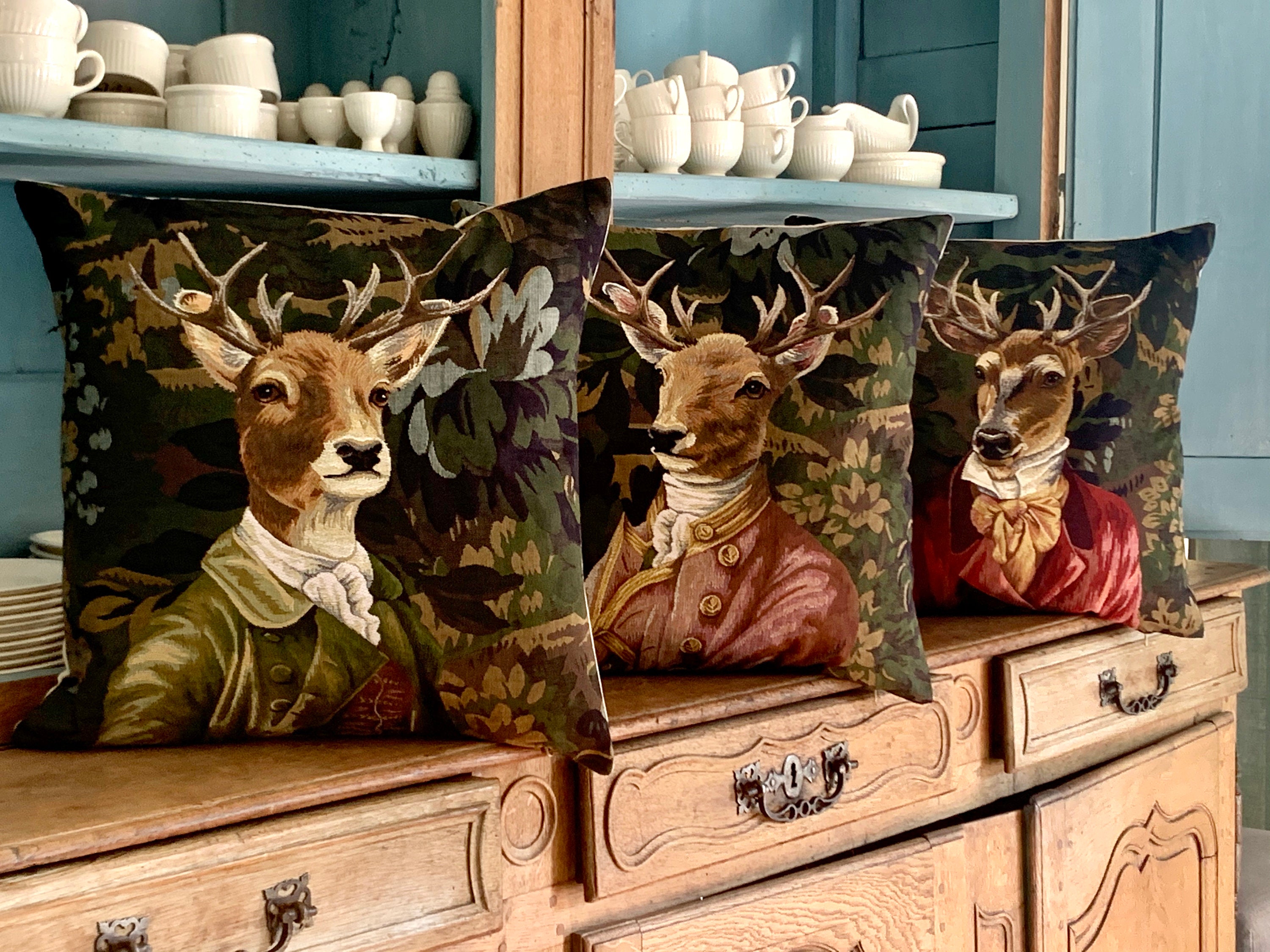 Stag Pillow Cover Stag Portrait Verdure Decor Forest Decor Deer