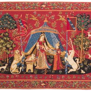 中世のタペストリー壁掛け - 領主の情景 - ミルフルールモチーフ