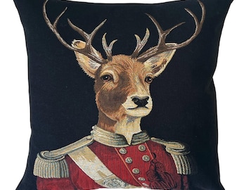 Stag Pillow Cover - Stag Portrait - Anthropomorphic Decor - Forest Decor - Deer Cushion Cover - Stag Throw Pillow - Tapestry Pillow Cover