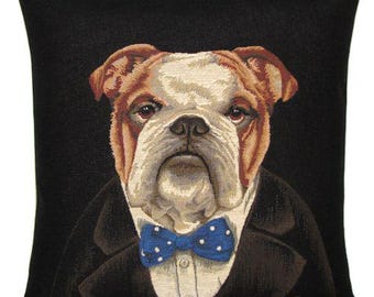English Bulldog Tapestry Pillow Cover: Churchill Dog Lover Gift