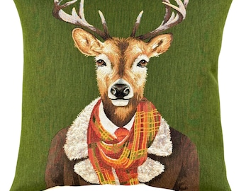 Stag Tapestry Pillow Cover: Anthropomorphic Deer Portrait, Forest Decor