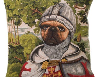 Templar Knight Pug Pillow Cover: Medieval Tapestry Cushion