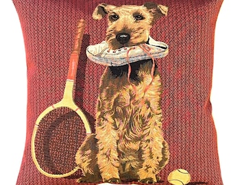 Airedale Terrier Pillow Cover - Tennis Gift - Tapestry Throw Pillow - Dog Pillow - 18x18 Decorative Pillow