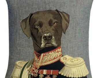 Chocolate Labrador Tapestry Pillow: Belgian Artist Dog Cushion Cover (18x18)