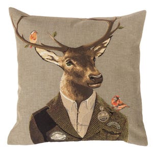 Dressed Stag Tapestry Pillow Cover: Belgian Forest Decor (18x18) stag