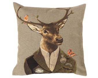 Dressed Stag Tapestry Pillow Cover: Belgian Forest Decor (18x18)