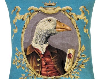 Tapestry Goose Pillow Cover: Quirky Farm Decor, Belgian Quality (18x18)