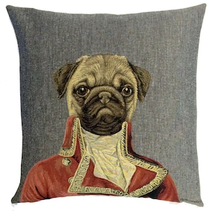 Pug Tapestry Pillow Cover: Dressed Dog Throw Pillow, Belgian Design