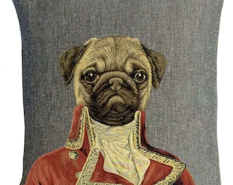 Pug Tapestry Pillow Cover: Dressed Dog Throw Pillow, Belgian Design
