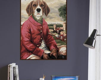 Framed Foxhunting Print: Beagle Dog Wall Art, English Decor
