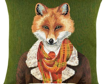 Fox Tapestry Pillow Cover: Anthropomorphic Fox Portrait, Forest Decor