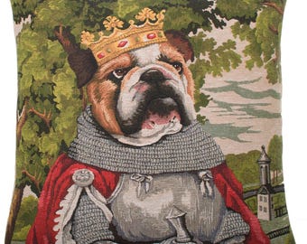 King Arthur Bulldog Pillow Cover: Medieval Tapestry Cushion