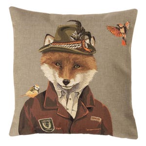 Dressed Stag Tapestry Pillow Cover: Belgian Forest Decor (18x18) fox