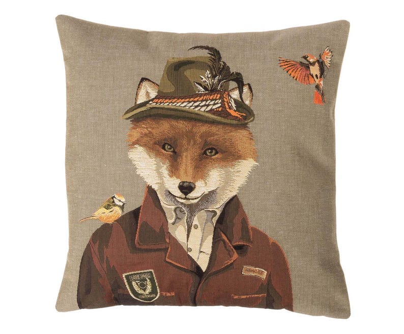 Dressed Stag Tapestry Pillow Cover: Belgian Forest Decor (18x18) fox