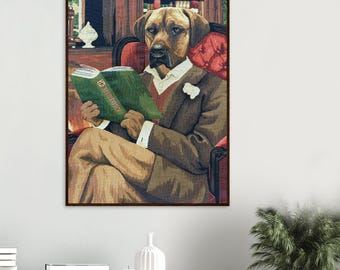 Framed Rhodesian Tapestry Print: Rustic Dog Art, English Decor