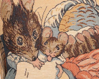 Hunca Munca Tapestry Pillow Cover: Beatrix Potter Nursery Decor