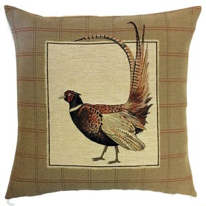 Belgian Gobelin Tapestry Cushion Cover: Jacquard Woven Pheasant Pillow, 18x18