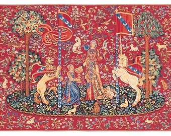 Medieval Tapestry Wall Hanging - Unicorn Wall Hanging Tapestry - Red Wall Hanging - Medieval Wall Decor - Woven Tapestry Wall Hanging