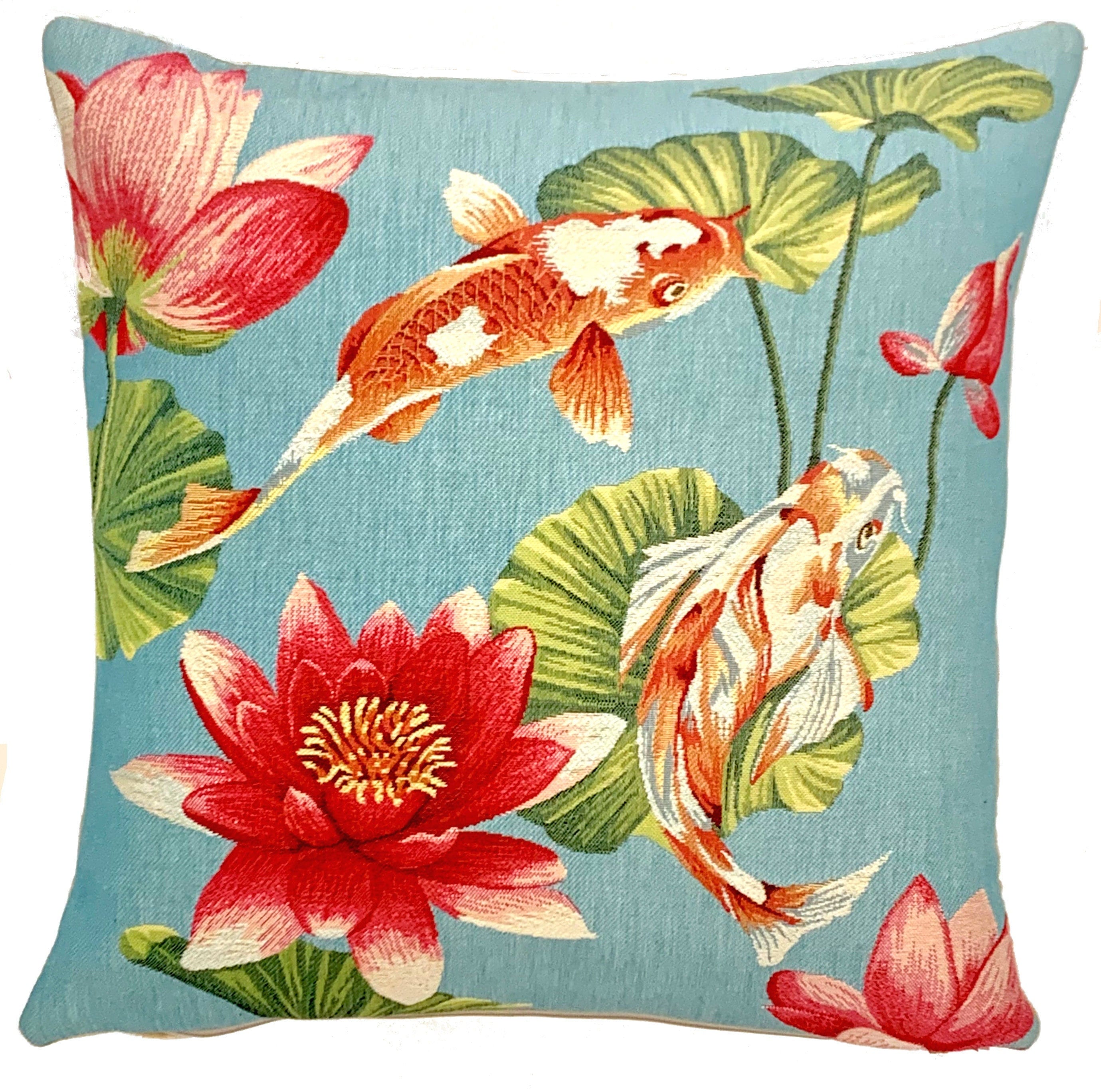 Koi Fish Pillow Cover - Koi Lover Gift - Tapestry Throw Pillow - Blue  Cushion Cover - Fish Decor