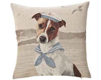 Jack Russell Tapestry Pillow Cover: Nautical Dog Throw Pillow