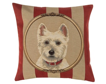West Highland Terrier Tapestry Cushion Cover: Belgian Woven Cotton, 18"x18"
