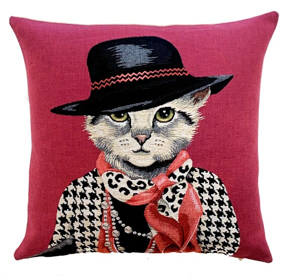 Cat Portrait Cushion Cover Chanel Lover Gift Fashionista 