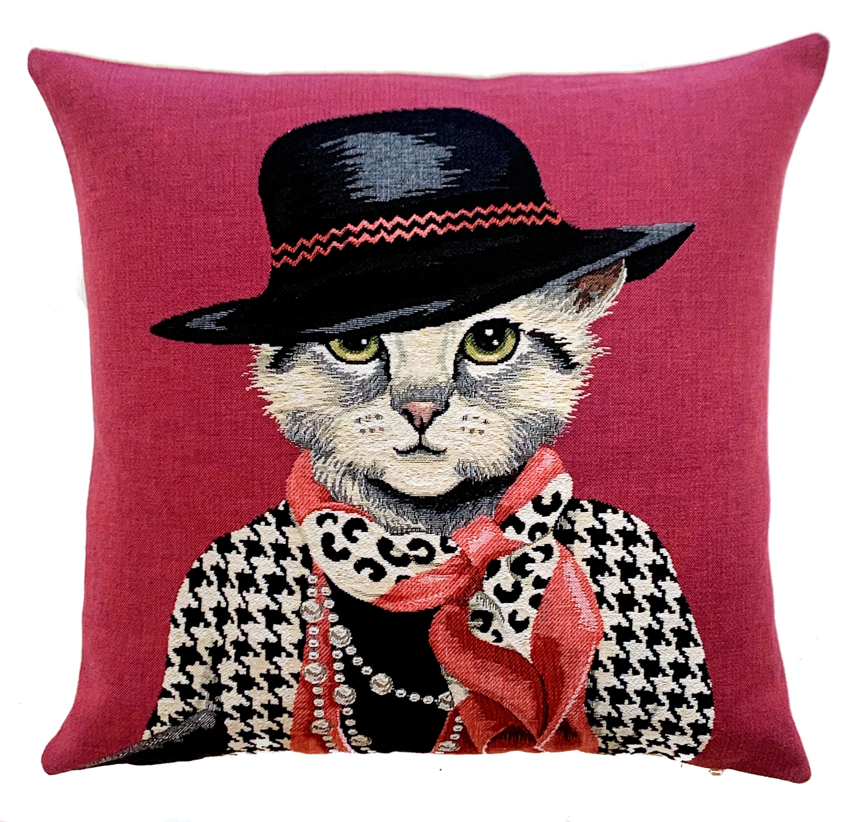 Cat Portrait Cushion Cover- Chanel Lover Gift - Fashionista Gift - Cat Art  - Cat Lover Gift - Cat Throw Pillow - Fun Cat Decor